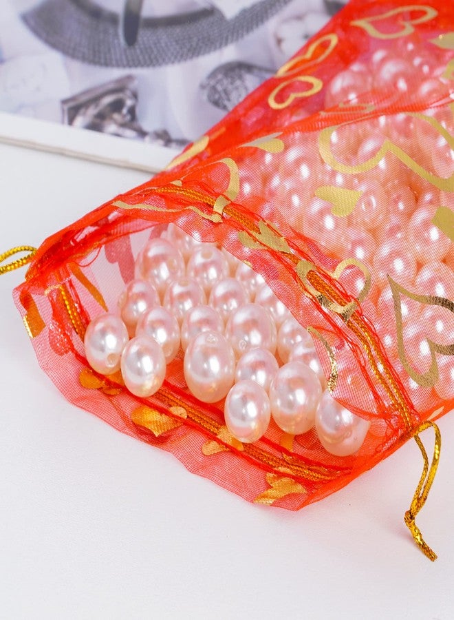 Bskifnn 100PCS Heart Printed Organza Bags Gift Jewelry Candy Bags for Wedding Valentine's Day Mother's Day Party Christmas 5x7Inch (Red) - Image 3